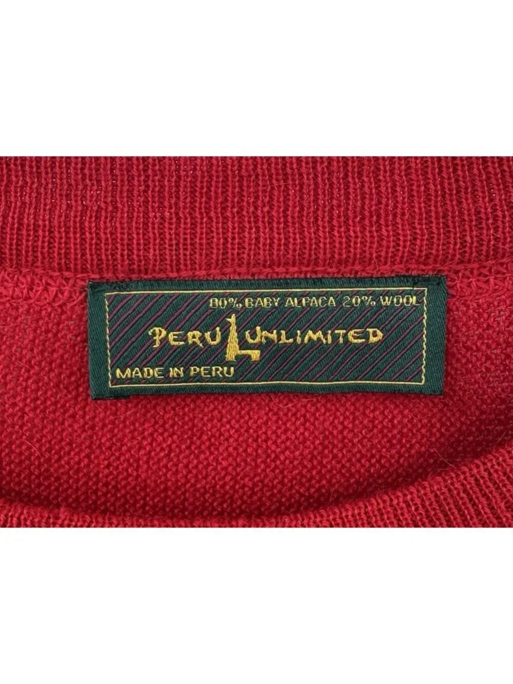 vintage PERU UNLIMITED baby alpaca sweater red XL quiet luxury crewneck 90s